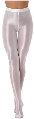 Agoky Femme Longue Pantalon Collants Danse Ballet Classique Brillant Leggings Sport Fitness Yoga Gym Pantalon Slim Ouvert Entrejambe Pantyhose Pants Trousers Tights Blanc XL