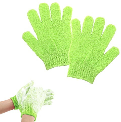 DBOO 1 Pair Exfoliating Gloves - Exfoliating Body Scrub Exfoliator Glove, Body Exfoliator Hand Mitten, Body Scrubber Bath Gloves Scrubs for Shower, Spa, Massage, Dead Skin Cell Remover (Green)