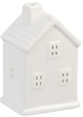 Relaxdays Casetta Portacandele in Ceramica, Casa Luminosa Porta-Tealight, per 1 Candelina, HLP: 12 x 7,5 x 6 cm, Bianco