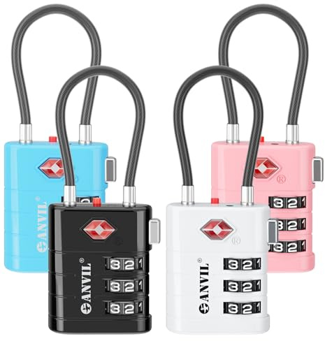 ANVIL Cerraduras de equipaje, cerraduras TSA para equipaje, núcleo avanzado TSA008, indicador de alerta. Una gran cerradura de maleta, cerradura de mochila, cerradura de gimnasio, cerradura de viaje