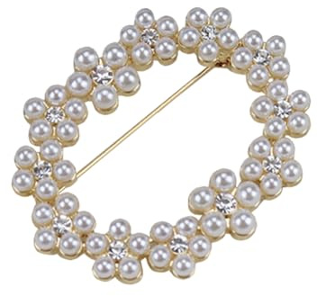 Pearl Circle Brooch Pin With Diamonds for Women - Elegant Wedding and Party Corsage for Suits and Dresses - Gift
