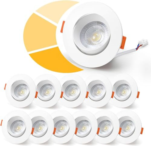 wowatt 12er LED Einbaustrahler 3 Stufe Dimmbar, 5W LED Spot 230V Neutralweiß 4000K Deckenspots Schwenkbar 480LM Einbauspots Flach Loch 68-80mm Einbauleuchten Weiß für Küche Wohnzimmer