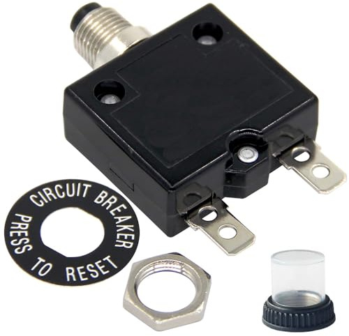 MiJunHD 50A Manual Reset Circuit Breaker,98 Series 125/250VAC Quick Connect Terminal Over Current Overload Protector Push Button Reset Switch with Waterproof Button Cover (1Piece)