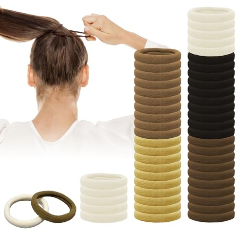 Hair Bands for Women 50 Pcs Elastic Thick Hair Bands Hair Ties No Damage Seamless Soft Ponytail Holders Hair Bobbles Hairbands for Girls Women Men