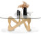 GESEILAY Dreieckiger Couchtisch aus Glas Durchsichtig Wohnzimmertisch Modern Glastisch Couch Klein Kaffeetisch mit Holz Base (Wood-Transparent, 91)
