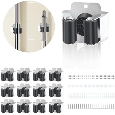 iuqiepo Besenhalterung Wand (12er Set), Gerätehalter, Edelstahl Gartengerätehalter, Werkzeughalter Wand Geeignet für Garten, Garage, Küche, Innen und Außenbereich Besenhalter