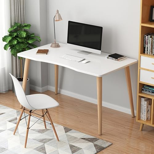 kamulouk Desk of Nordic Style, Standing Desk, Gaming Desks, Computer Desks with Ergonomic Edge & Spacious Desktop, Simple Assembly, 100 x 60 x 73 cm, White