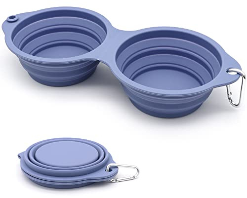 Bols pour Chiens Gamelles de Voyage Deux en Un Intégré Pliable Bol sans Rebord en Plastique,pour la Randonnée Le Camping pour Chiens Chats,Vert (Bleu)
