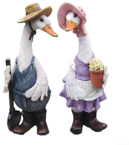 Statuette artistiche da giardino a forma di coppia di anatre, in resina, per aggiungere fascino alla tua decorazione per interni ed esterni (scatola di fiori di anatra)