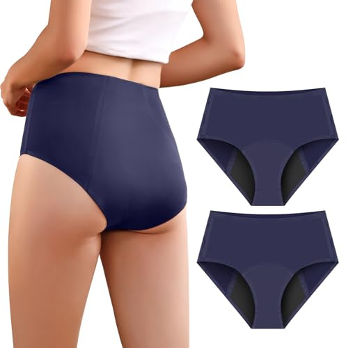 Carer Lote de 2 Bragas para Incontinencia Femenina de Alta Absorción Ropa Interior para la Menstruación con Protección Día y Noche Calzones Menstruales Protectores 50 ml a 100 ml Azul XL