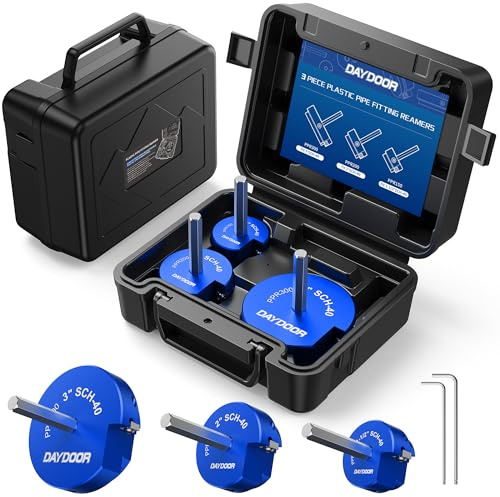 DAYDOOR 3-Piece PVC Pipe Reamer Kit with 1-1/2, 2, 3 Heads, 4-Sided Carbide Aluminum Reamer Tool, Plumbing Tools for Schedule 40 PVC, CPVC or ABS