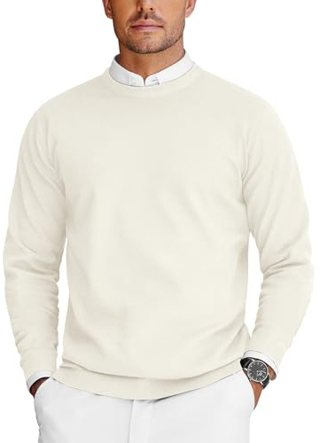 COOFANDY Maglioni per Uomo Pullover a Maglia Maglione da Lavoro Felpa Uomo Firmata Maglioncino a Maniche Lunghe Pullover Girocollo Top Casual Bianco XL