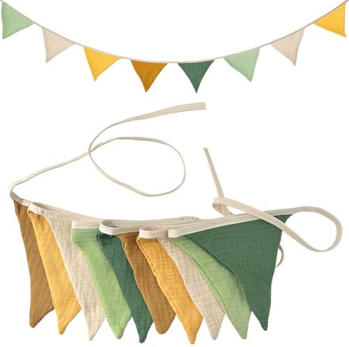 VLYX Ghirlanda di Stoffa - Bandierine Triangolari Colorate in Cotone Double-Face per Camerette, Giardini, Feste, Matrimoni, Compleanni e Decorazioni Interne (Verde Fruttato Morandi)