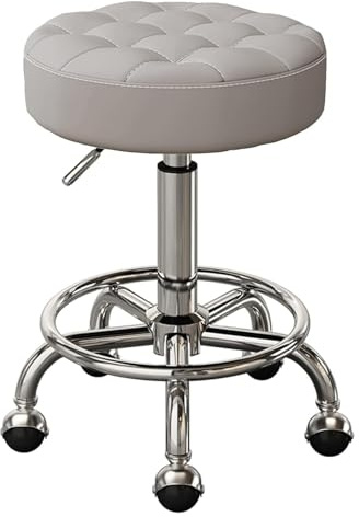Sadelpall, justerbar snurrpall i PU-läder, rund rullbar barpall med fotpedal, medicinsk skönhetslaboratorium, diskhöjd 45~58 cm(Light Grey)