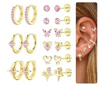 Kakonia Hypoallergenic Flat Back Earrings for Women Men Surgical Steel Earring for Sensitive Ears, 14K Gold Plated Stainless Steel Flatback Stud Hoop Cartilage Earring Stacks for Multiple Piercing G P