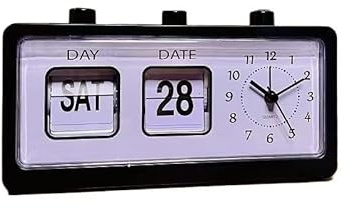 Reloj Despertador Creativo con Calendario Retro Que Salta Segundos y función de Paso de página Manual.(Black with Words)