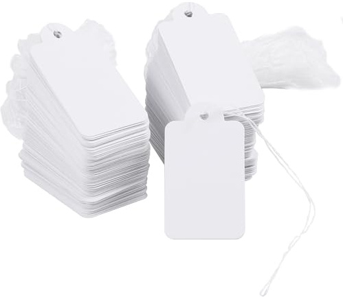 500Pcs Small White Writable Price Tags, Blank Gift Strung Labels, Jewelry Clothing Display Marking Tags with Hanging String