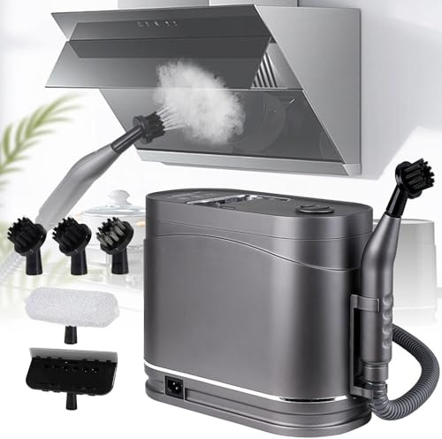 KLYDBMYT Nettoyeur Vapeur portatif Multifonctionnel 1500 W - 2 Modes de Nettoyage, Vapeur Portable 105-120 °C, 5 têtes de Brosse + réservoir d'eau de 1,2 l, pour Tapis et Tissus d'ameublement