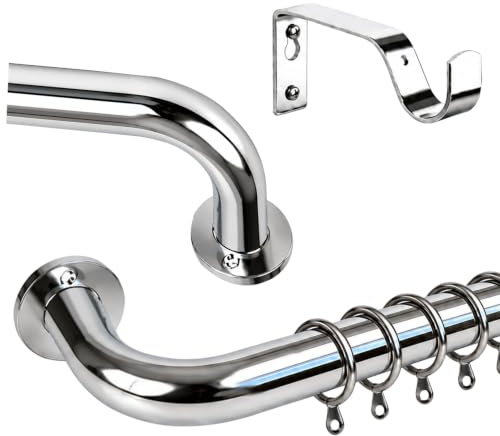 Oxford Homeware Extendable Blackout Curtain Poles for Eyelet Curtains 120-210cm Durable Room Darkening Curtains Pole Set Includes Curtains Rod Finials Rings Brackets & Fittings (Chrome)