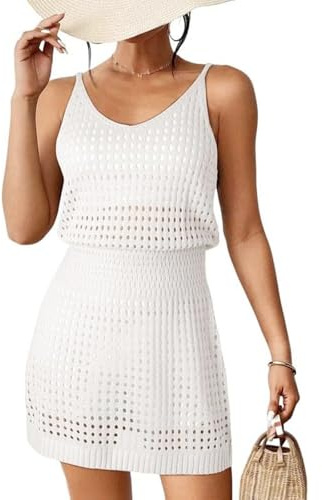 MLPKOI Robe de Plage Femme Ete, Cache-maillot de bain sans manches en tricot gaufré, Maillot de Bain Femme Robe de Plage Crochet, Poncho de Plage Tunique d’été, pour Femme, Tunique de Bain