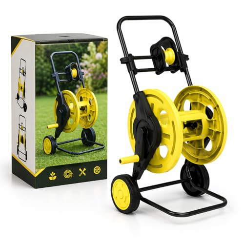 Avvolgitubo da Giardino 60 mt con Ruote e Manico Ergonomico - Avvolgi tubo Acqua Giardino SENZA TUBO, Montaggio Facile Senza Attrezzi - Struttura Resistente in PP Acciaio ABS per Irrigazione Esterno