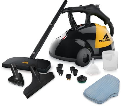 McCulloch MC1275 Heavy-Duty Steam Cleaner, 45 Minute Runtime, 18 Accessories: Mop Head, Brushes, & More - Built for Home, Tile, Grout, Carpet, Furniture, & Personal Car Detailing