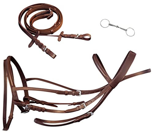 vidaXL Trense Trensenzaum Trensengebiss Ledertrense mit Zügeln Gurtzügel Pony