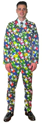 SoWest Men’s Star Suit Costume – Funny Christmas Party Outfit | Novelty Xmas Jacket, Trousers with Pockets & Matching Tie | Regular Fit Festive Fancy Dress for Mens
