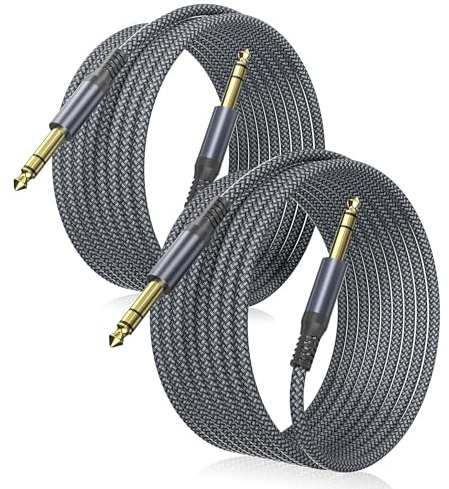 Elebase 1/4 Inch TRS Instrument Cable 20ft 2-Pack,Straight 6.35mm Male Jack Stereo Audio Interconnect Cord,6.35 mm Balanced Line for Electric Guitar,Bass,Keyboard,Mixer,Amplifier,Amp,Speaker,Equalizer