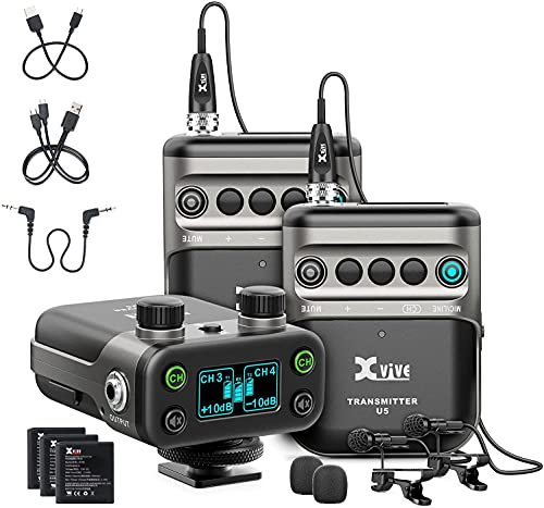 Xvive - U5T2 LAVALIER - Sistema wireless digitale con doppio trasmettitore per camera DSLR o Broadcast