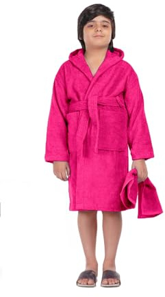 ALLEN & MATE Peignoir de bain à capuche 100% coton pour enfants, garçons et filles, en tissu éponge doux, 6 à 15 ans