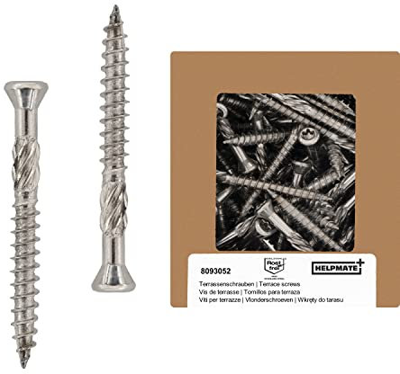 HELPMATE - Vis pour terrasse 5x60 acier inoxydable A2-50 vis pour planches + 2 embouts T25 - Vis pour l'extérieur (construction de terrasses & en bois de construction, abris de jardin etc.)