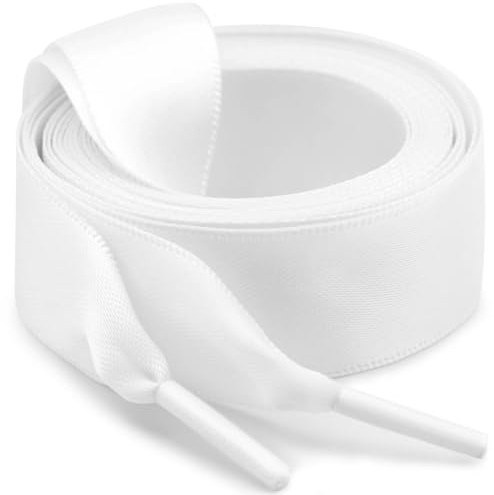 WEGOODZF Satinband skosnören: 2 cm breda platta skosnören i silke för kvinnor flickor 2 par ersättningsskosnöre för träningsskor stövlar sneakers, 02 Vit, 55''(140cm)