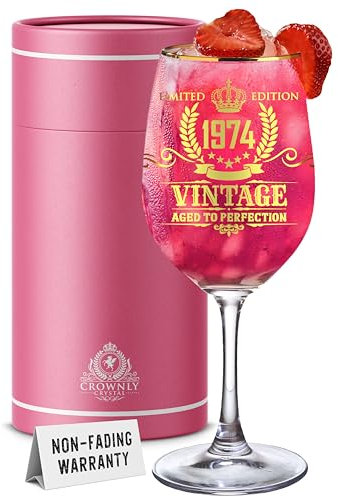 CROWNLY CRYSTAL® 51st Birthday Wine Glasses 1974 Personalised Mum Gift Set 3 x 150ml Crystal Wine Glasses Ladies Gifts Happy Birthday Mum Wife Decorations