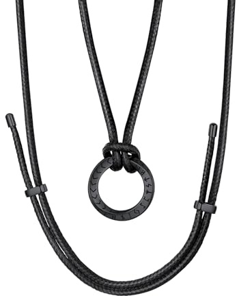 FaithHeart Collar Vikingo Cuero Negro Hombre Colgante Mobius Runas Acero Inoxidable 316L Cadena Fina PU Collar Nordico Hip Hop Amuleto