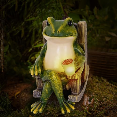 Umikk Froschfiguren für den Außenbereich, Solar-Gartendekoration, Zierfiguren mit Solarlampe, Froschstatue für den Außenbereich, Garten, Solarleuchte, Feengarten-Zubehör,