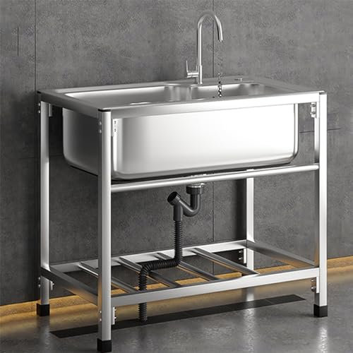 Lavello autoportante,Lavello in Acciaio Inox con Rubinetto Lavandino Commerciale 58x43x75cm Lavandino Camper per Cucina, Ristorante, Caffè, Garage, Interno, Esterno