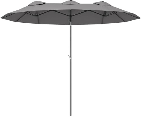 Outsunny Parasol de jardin XXL double grande taille 295 x 152 x 222 cm ouverture fermeture manivelle acier polyester haute densité gris