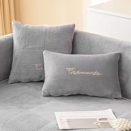 Housse de canapé 1/2/3/4 places en forme de L - Housse de coussin universelle antidérapante et texturée - Ultra extensible - Gris - 45 x 45 cm