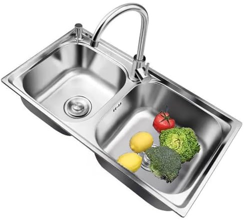 LYCDPYCD Wall-Mounted Stainless Steel Double Sink Washbasin/Dishwasher Sturdy and Rust-Resistant Space-Saving Suitable for Kitchen/Bathroom