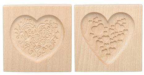 sourcing map 2pcs Wooden Cookie Mould 3.94 x 3.94 Wooden Cookie Biscuit Mould Heart Carved Baking Cookie Tool Biscuit Press Stamp