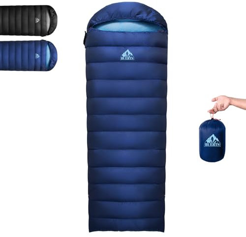 BUERTS Down Sleeping Bag for Adults. 680FP Ultralight Portable, Backpacking Sleeping Bag for Hiking, Camping, Mountaineering. (Blue, 59°F to 32°F（400g Down）)