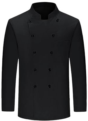 Generisch Chaqueta de cocinero unisex para hombre y mujer, color negro/blanco, ropa de cocina, profesional, manga larga, chef, uniforme, restaurante, cocina, ropa de trabajo,, Negro , XXL
