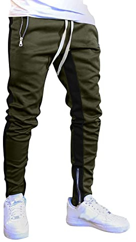 Generisch Pantalon de jogging long pour homme avec fermeture éclair - Pantalon de course slim fit - Pantalon de sport - Automne/hiver - Pantalon de survêtement zippé - Bas de jambe - Pantalon de