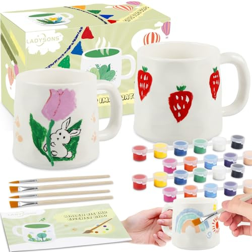 Furnetra Set di pittura in ceramica, per adulti, set per pittura con tazze, pennelli, colori e guida per la pittura, set fai da te, regalo creativo per bambini e adulti