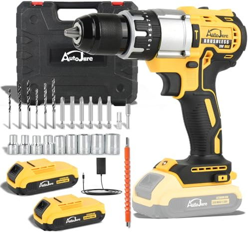 AUTOJARE 1/2 Cordless Drill Driver 2 Speed Modes 25+3 Clutch 798 in-lbs Power Drill with 24 pcs Accessories 2 x 1.5Ah Li-ion Battery Fast Charger and Carry Case for Home Improvement, DIY Project