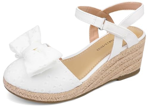 FUPPIA Espadrillas con zeppa e punta chiusa, per bambine e ragazze, per feste di nozze, bianco, 33 EU