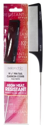 SalonChic Pin Tail Carbon Comb High Heat Resistant 9.25 - Fine Teeth Comb Unisex 1 Pc
