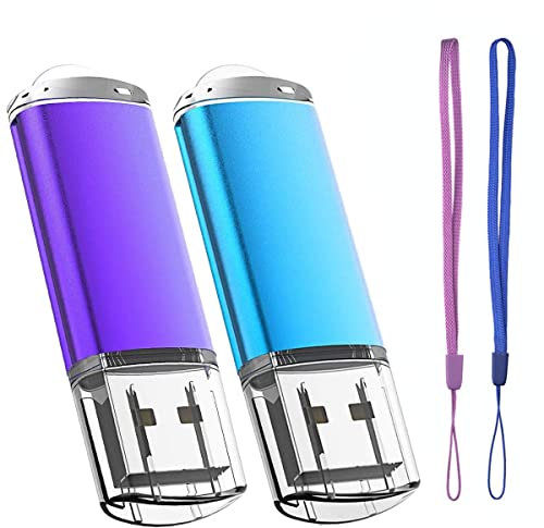 Cle USB 8 Go, EASTBULL Clé USB 2.0 Flash Drive Stockage Disque Mémoire Stick avec Cordes, Ensemble de Deux, Bleu/Violet