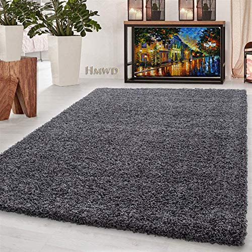 HMWD Modern Dark Grey Fluffy Shaggy Rug - Thick Deep Pile, Anti-Shed/Skid, Soft Touch - Rugs Living Room, Hallway Runner, Rugs for Bedroom - Large 160x230 cm, Available in 2 Sizes